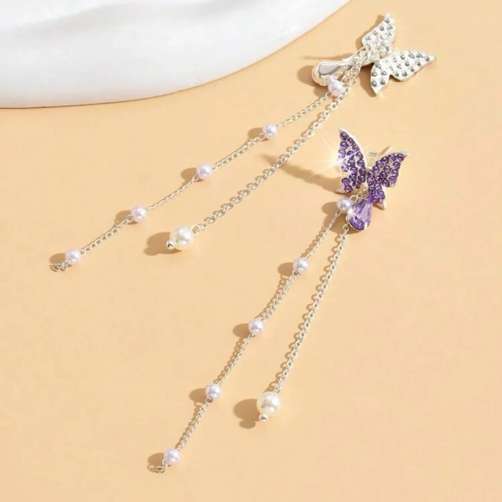 Purple Butterfly Drop Dangle Earrings, Butterfly Earrings